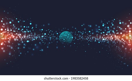 Floating planets in outer space nebulae. Abstract vector high-tech space astronomical background.