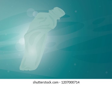 floating plastic bottle against sun in water background Underwater marine wildlife Nature vector illustration
