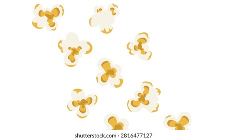 Floating popcorn pieces snack food pattern isolated on a crisp white background in a fun cartoon style.