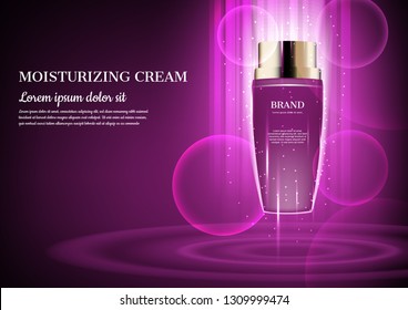 Floating purple cream with bubbles and shiny aura on dark background