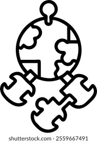 Floating puzzle pieces forming a globe isolated on white background concept as A vector illustration of puzzle pieces coming together in mid air to form a globe symbolizing global community and collab