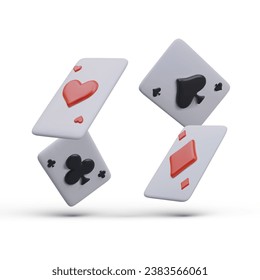 Floating realistic playing cards. Winning combination, set of aces of different suits. Vector illustration with shadow. Image for casino, gambling club