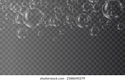 Floating Realistic Soap Bubbles, Transparent Water Air Spheres, Shiny Bubble Set, Magic Soap Orbs, Abstract 3D Bubble Effect, Isolated Floating Bubbles, Soft Reflections, Airy Water Droplets, Luminous