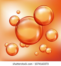 Floating red bubbles. Realistic vector for beauty and cosmetic banner.