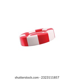 Floating red casino token in cartoon 3d style, vector illustration isolated on white background. Gaming chip, casino money or currency. Concept of gambling.