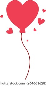 A floating red heart balloon releasing small hearts, perfect for Valentine’s Day, love confessions, or romantic greeting illustrations.