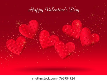 Floating Red Patterned Hearts for Happy Valentine's Day Celebration. EPS 10 Vector.