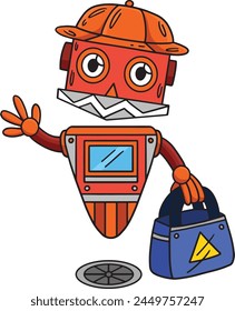 Floating Robot with a Bag Cartoon Colored Clipart