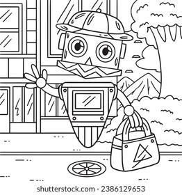 Floating Robot with a Bag Coloring Page for Kids