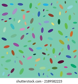 Floating Saucers in multiple colors against a green background.
