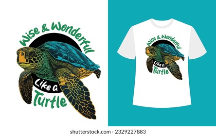 Una tortuga flotante con sabiduría y maravilla como una tortuga de texto camiseta Diseño.eps