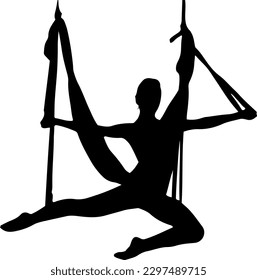 "Floating in Serenity: A Silhouette Vector Illustration of a Woman Practicing Aerial Yoga in a Swing"
"A Weightless Yoga Journey