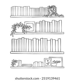 Estantes flotantes de almacenamiento en la pared, estantería montada en la pared, ilustración de estante de cocina.