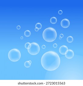 Ilustración de burbujas de agua brillante flotante. Burbujas de jabón de agua