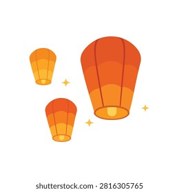 Floating Sky Lanterns Illustration. Floating Paper Lanterns. Traditional Floating Lanterns Festival.