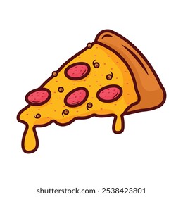 Fatia Flutuante de Pizza Melted Cartoon Vetor Icon.melted pizza, ícone de comida, ilustração de pizza, pizza de queijo derretida, arte do vetor de pizza, ilustração do vetor de pizza isolada em um fundo branco.