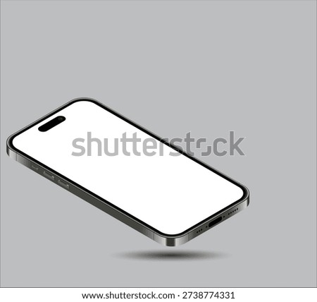 Floating smartphone with white screen on gray background