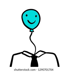Floating smiling balloon head hand drawn illustration