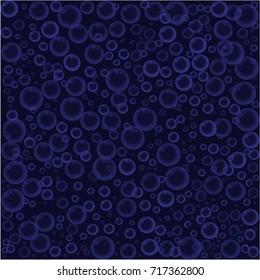 Floating soap bubbles on dark blue background. Underwater effervescent  oxygen bubbles in water. Abstract banner, poster,vector template, pattern, wallpaper, print for wrapping paper, fabric. 