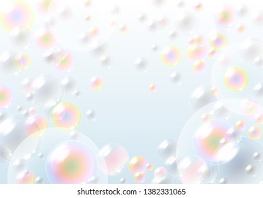 Floating soap bubbles. Shining light on white background. vector illustration.
