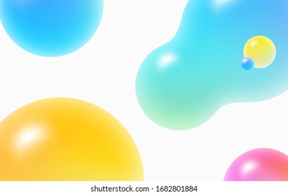 Floating soft colored spheres. Dynamic motion balls, particles wallpaper. Abstract cover design background with 3d geometric shapes. Ads banner template. 