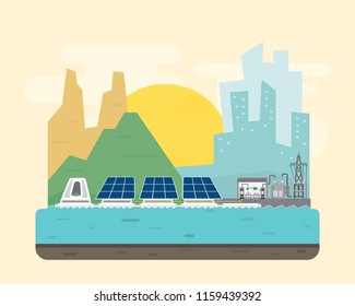 floating solar cell power plant with solar cell generate the electric