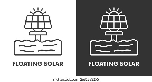 Schwimmende Solar-Icon gefüllte Umrissvektorgrafik in Schwarz und Weiß