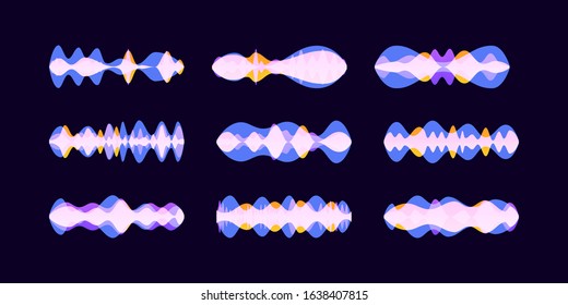 Floating sound wave in flat design. Abstract sound waves. Colorful dynamic visual effect. Voice assistant concept. Microphone, voice and sound recognition, equalizer. Vector illustration. 