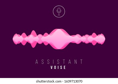 Floating sound wave in flat design. Abstract sound waves. Colorful dynamic visual effect. Voice assistant concept. Microphone, voice and sound recognition, equalizer. Vector illustration. 