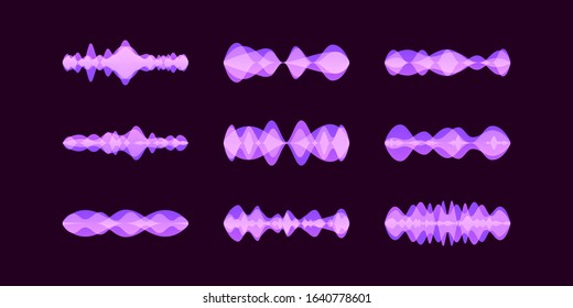 Floating sound wave in flat design. Voice assistant concept. Microphone, voice and sound recognition, equalizer. Abstract sound waves. Colorful dynamic visual effect. Vector illustration. 