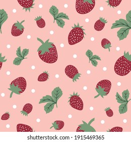 Floating strawberries seamless pattern on a pink background