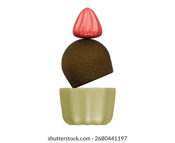 ícone de bolo de copo de morango flutuante renderização de ilustração 3d