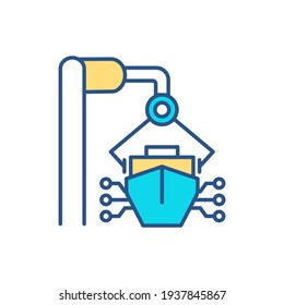 Floating structures development RGB color icon. Seagoing transport design and construction process. Electronic engineering. Maritime transportation. Shipping industry. Isolated vector illustration