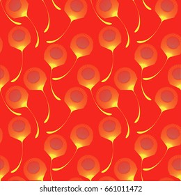 floating stylized feathers seamless tile in red and gold