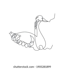 floating swan one line vector illustration