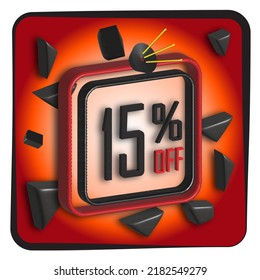 floating tag red and black 15% off promotion 3d banner new
