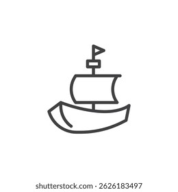 Floating toy boat line icon. linear style sign for mobile concept and web design. Sailboat toy outline vector icon. Symbol, logo illustration. Vector graphics