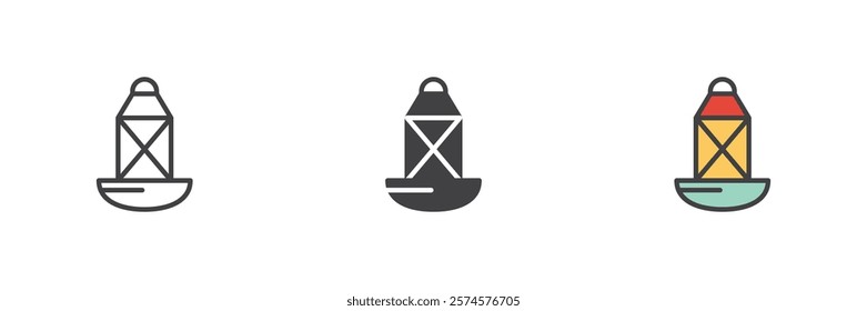 Floating water buoy different style icon set. Line, glyph and filled outline colorful version, outline and filled vector sign. Symbol, logo illustration. Vector graphics