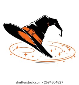 Floating Witch Hat with Magical Swirls – Halloween Vector Illustration