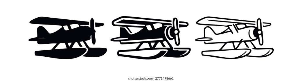 Floatplane Seaplane Aircraft Icon Set - Front Side View