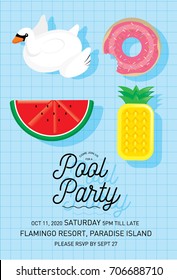 floats summer pool party invitation card template vector/illustration