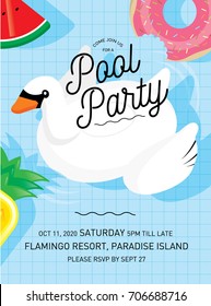 floats summer pool party invitation card template vector/illustration