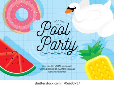 floats summer pool party invitation card template vector/illustration