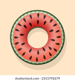 Schwimmer. Vektorgrafik. Sommerzeit Hintergrund Schwimmring Wassermelone. ein auf dem Wasser schwimmender Gummiring. Realistisches Symbol