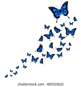 Flock of abstract butterflies on white background - vector illustration