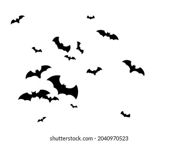 Flock bat isolated. Many flying bats on white.