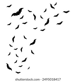 A flock of bats. Decorative element for Halloween. Black and white illustration for backgrounds, cards, posters.