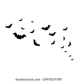 A flock of bats. Decorative element for Halloween. Black and white illustration for backgrounds, cards, posters.