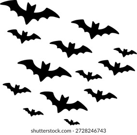 Bandada de murciélagos volando grupo de silueta para Halloween