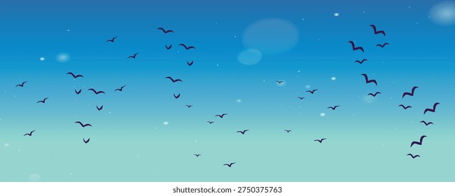 Flock of Bats Flying in Twilight Blue Sky with Bokeh Lights